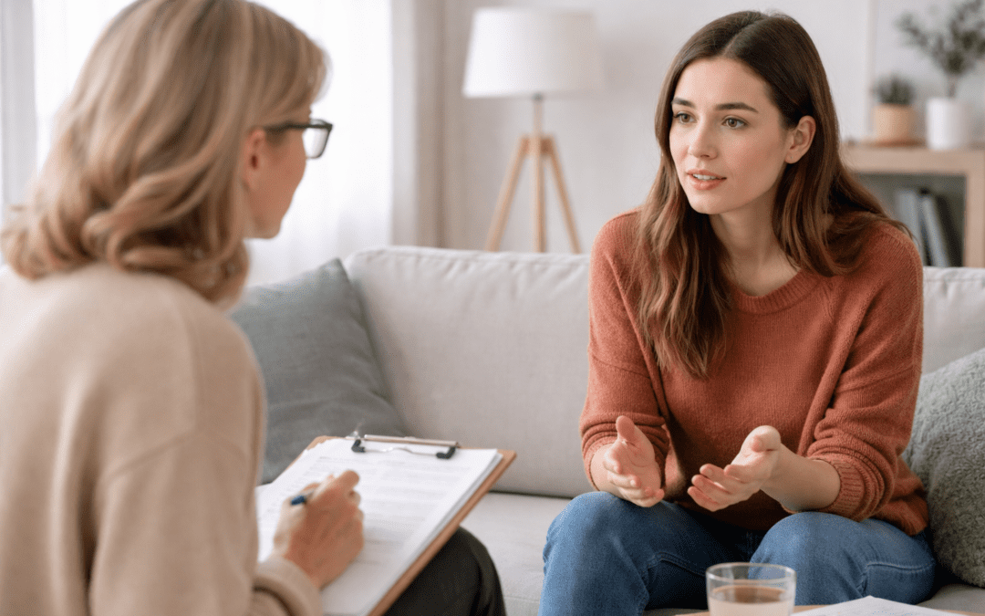 sesja coachingowa z kobietą po diagnozie ADHD rozmowa z psychologiem lub coachem w gabinecie